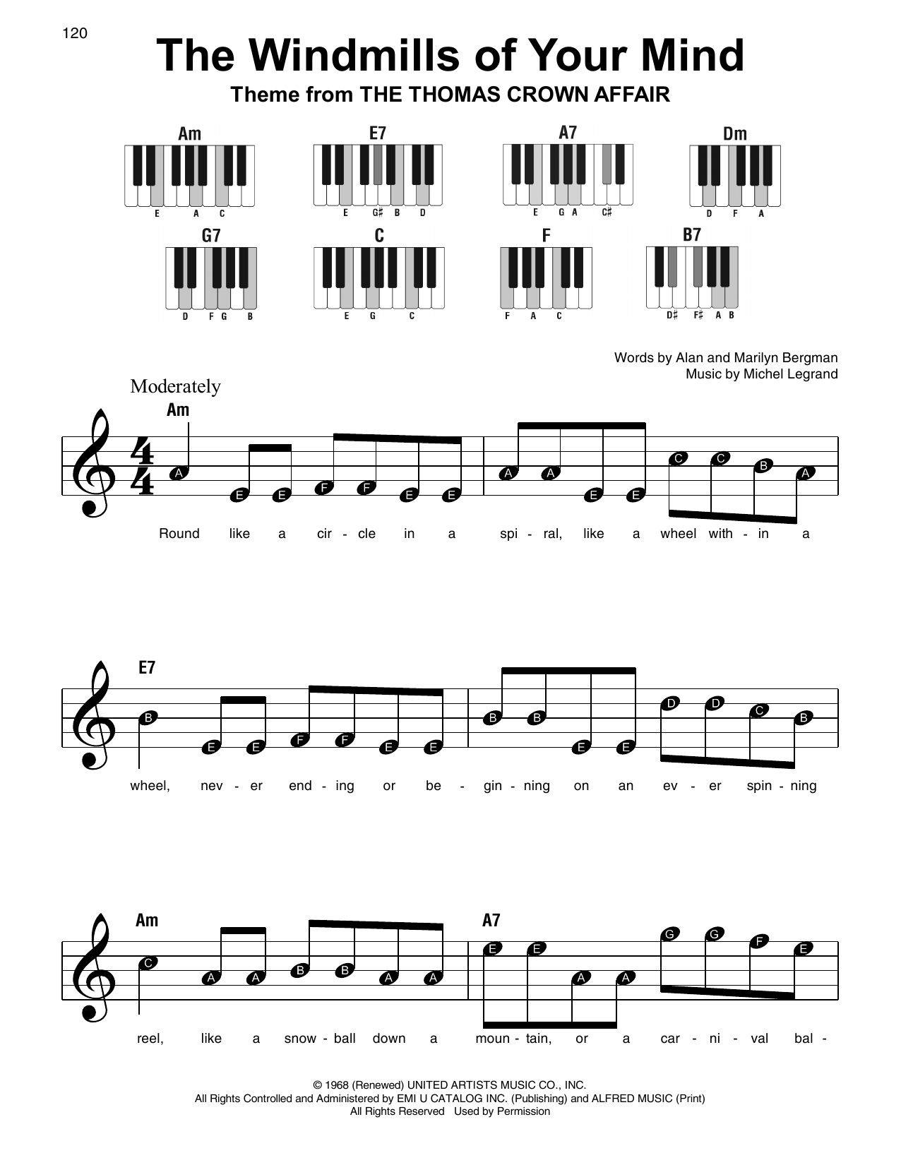 Download Alan Bergman The Windmills Of Your Mind Sheet Music and learn how to play Real Book – Melody & Chords PDF digital score in minutes