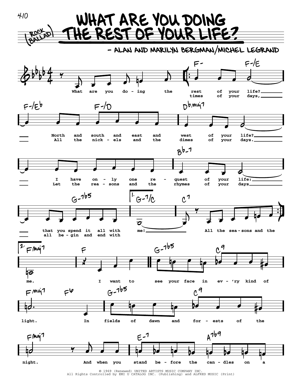 Download Alan Bergman What Are You Doing The Rest Of Your Life? (Low Voice) Sheet Music and learn how to play Real Book – Melody, Lyrics & Chords PDF digital score in minutes