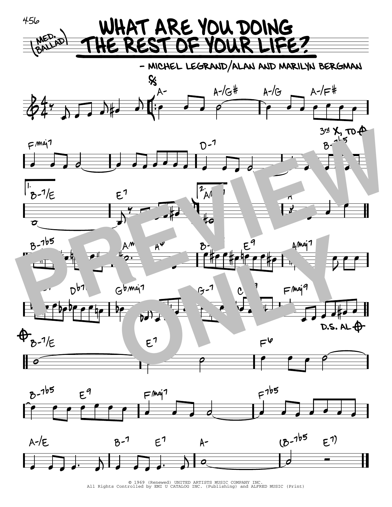 Download Alan Bergman What Are You Doing The Rest Of Your Life? Sheet Music and learn how to play Real Book – Melody & Chords PDF digital score in minutes