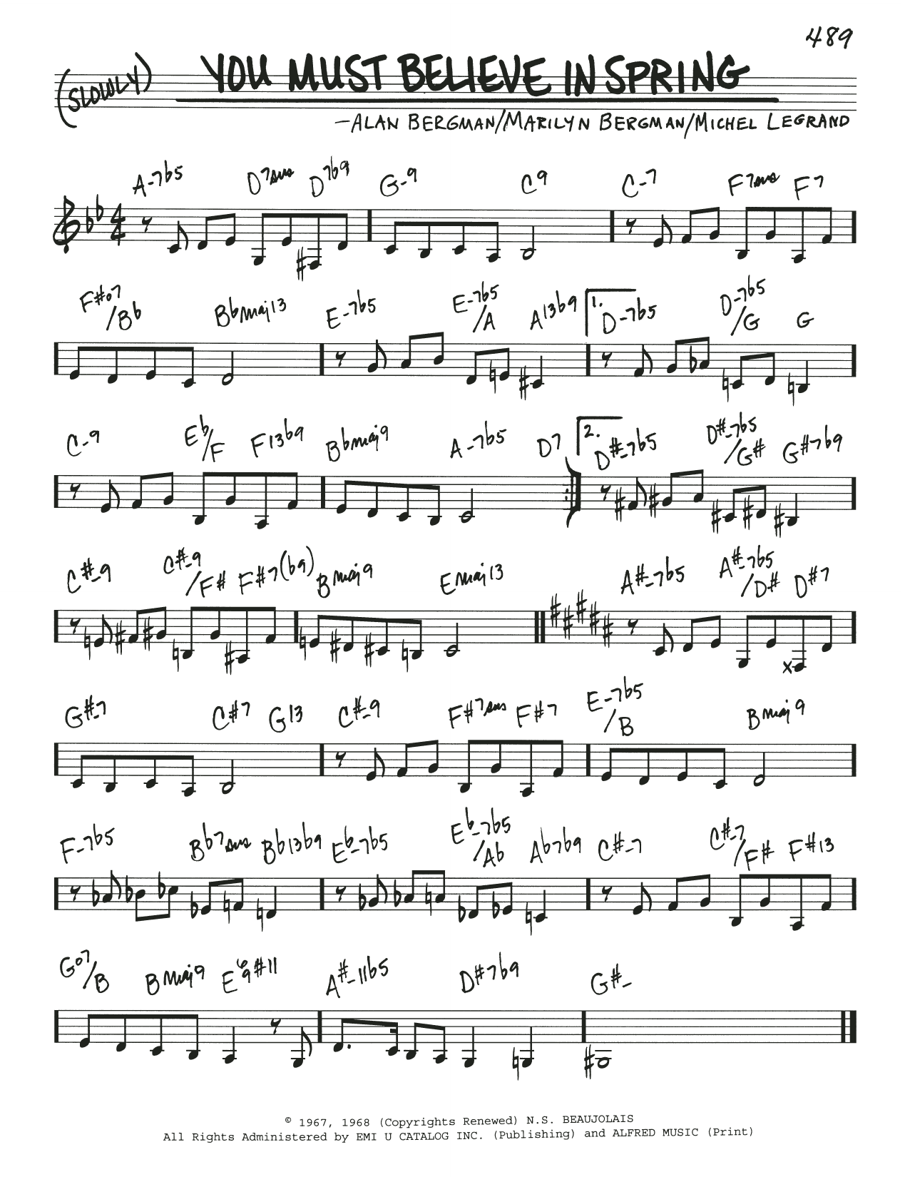 Download Alan Bergman You Must Believe In Spring Sheet Music and learn how to play Real Book – Melody & Chords PDF digital score in minutes