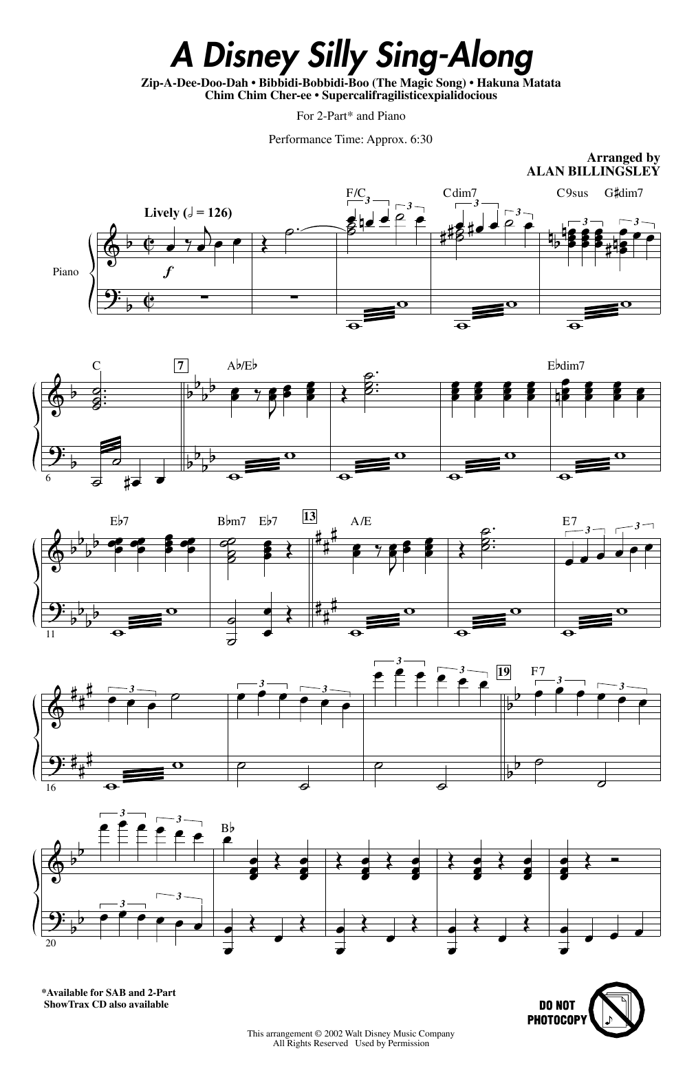 Download Alan Billingsley A Disney Silly Sing-Along Sheet Music and learn how to play 2-Part Choir PDF digital score in minutes