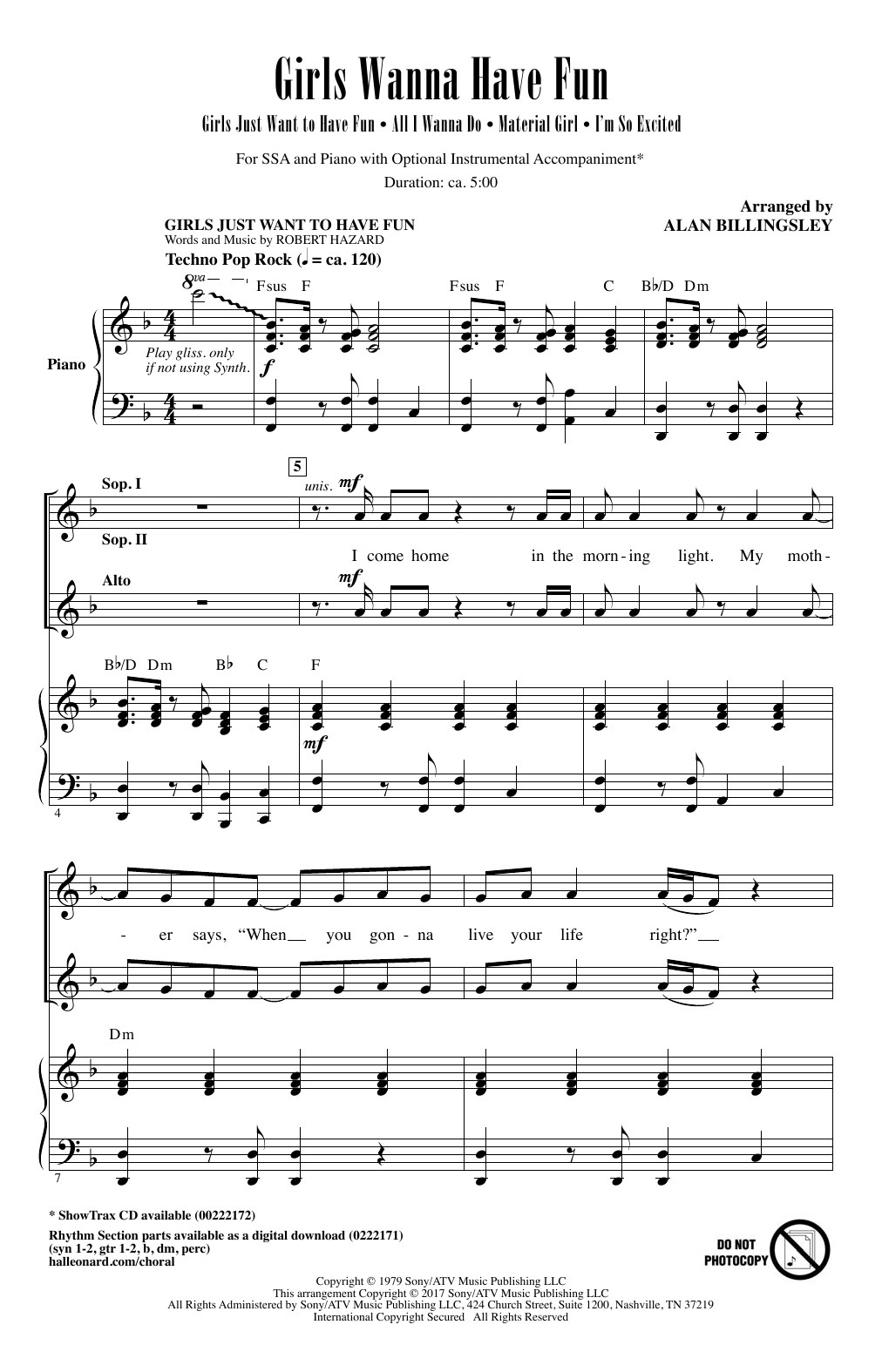 Download Alan Billingsley Girls Wanna Have Fun (Medley) Sheet Music and learn how to play SSA PDF digital score in minutes