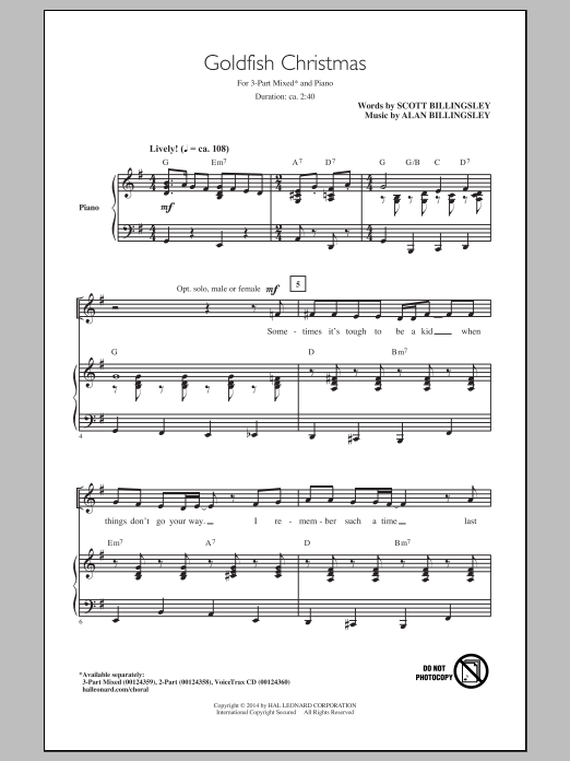 Download Alan Billingsley Goldfish Christmas Sheet Music and learn how to play 3-Part Mixed PDF digital score in minutes