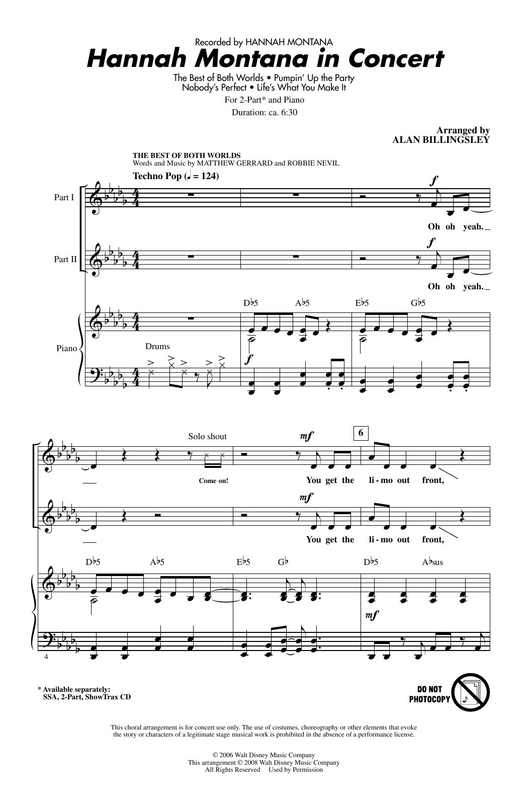 Download Alan Billingsley Hannah Montana In Concert Sheet Music and learn how to play 2-Part Choir PDF digital score in minutes