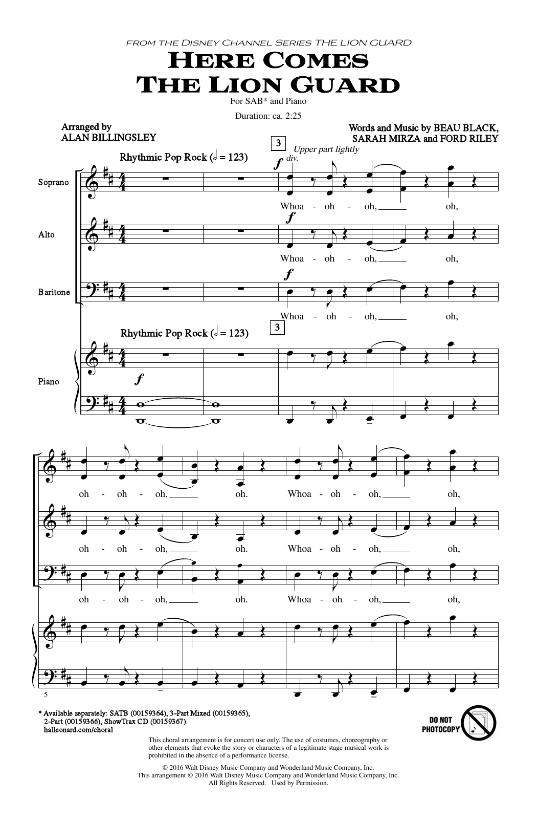Download Alan Billingsley Here Comes The Lion Guard Sheet Music and learn how to play SAB PDF digital score in minutes