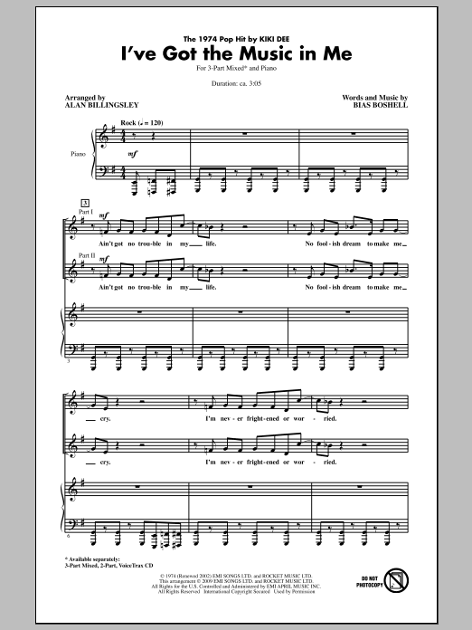 Download Alan Billingsley I've Got The Music In Me Sheet Music and learn how to play 2-Part Choir PDF digital score in minutes