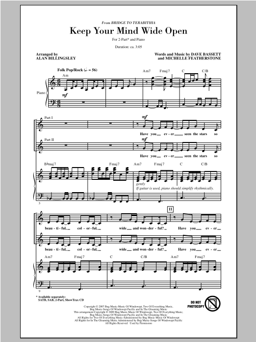Download AnnaSophia Robb Keep Your Mind Wide Open (arr. Alan Billingsley) Sheet Music and learn how to play 2-Part Choir PDF digital score in minutes