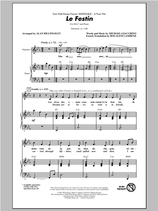Download Camille Le Festin (from Ratatouille) (arr. Alan Billingsley) Sheet Music and learn how to play SAB PDF digital score in minutes