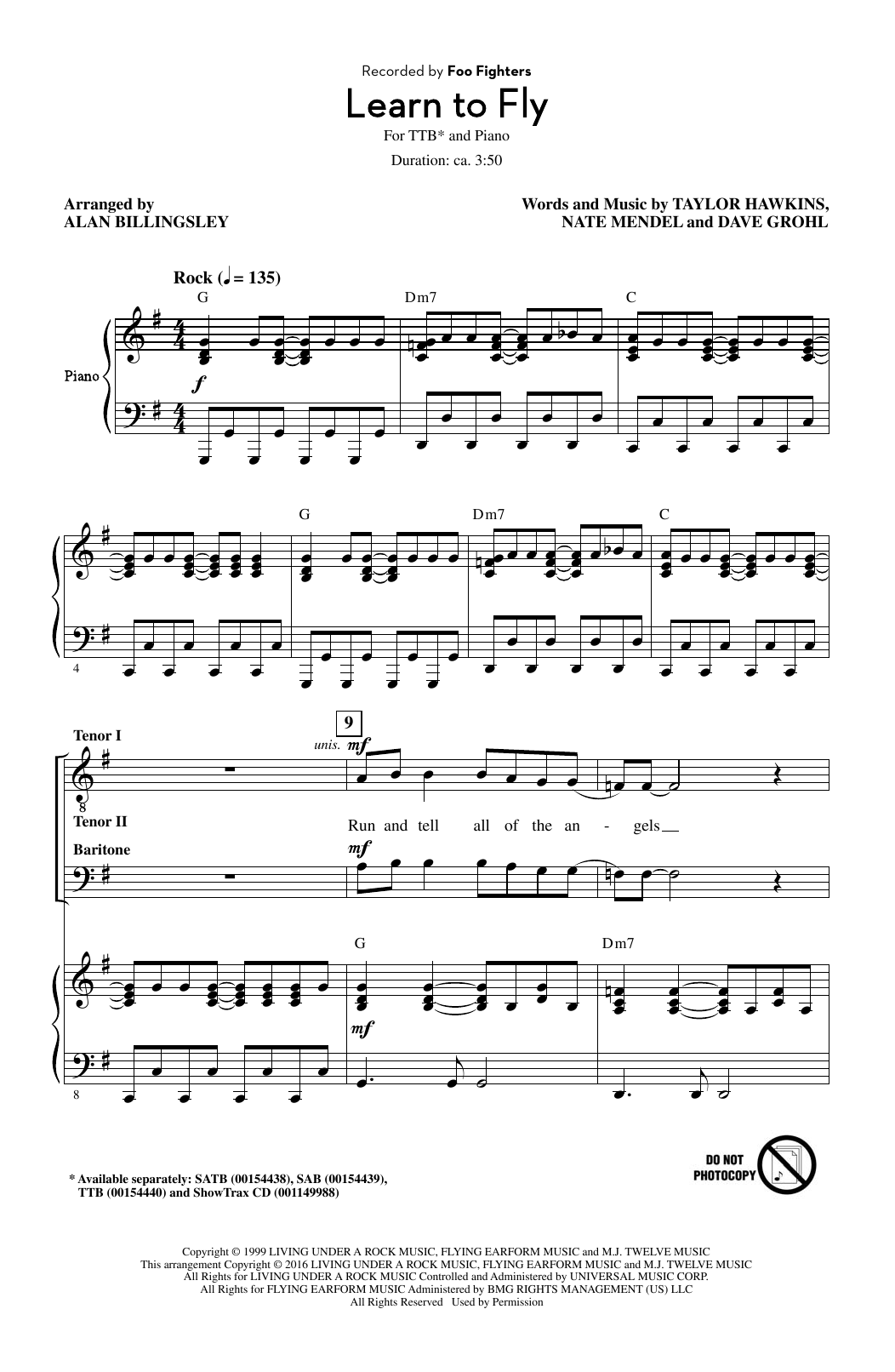 Download Alan Billingsley Learn To Fly Sheet Music and learn how to play SAB PDF digital score in minutes