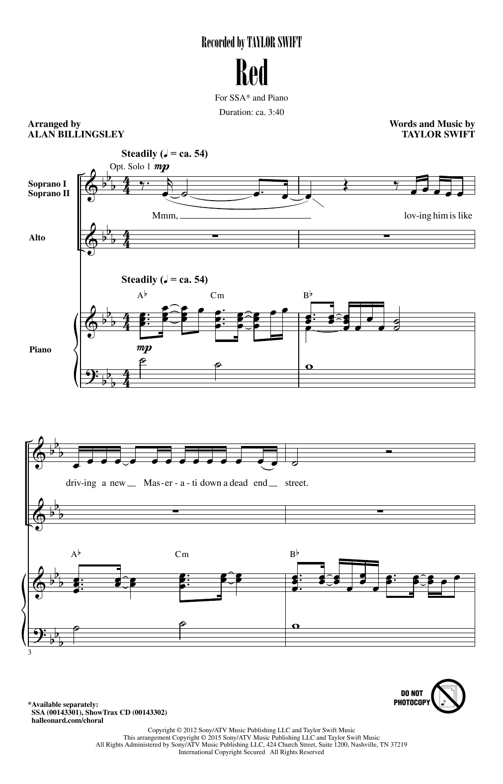 Download Alan Billingsley Red Sheet Music and learn how to play SSA PDF digital score in minutes