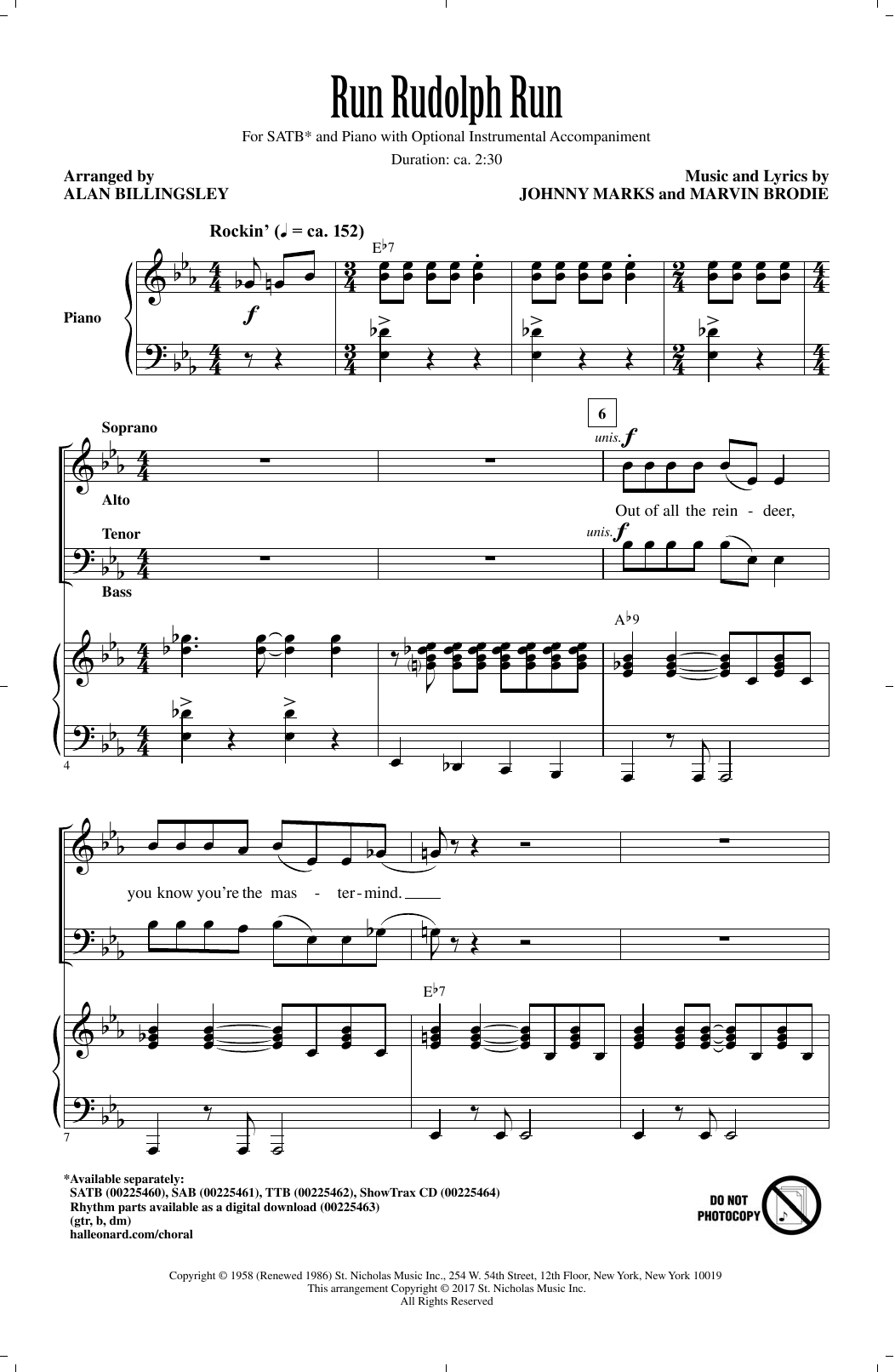 Download Alan Billingsley Run Rudolph Run Sheet Music and learn how to play SAB PDF digital score in minutes