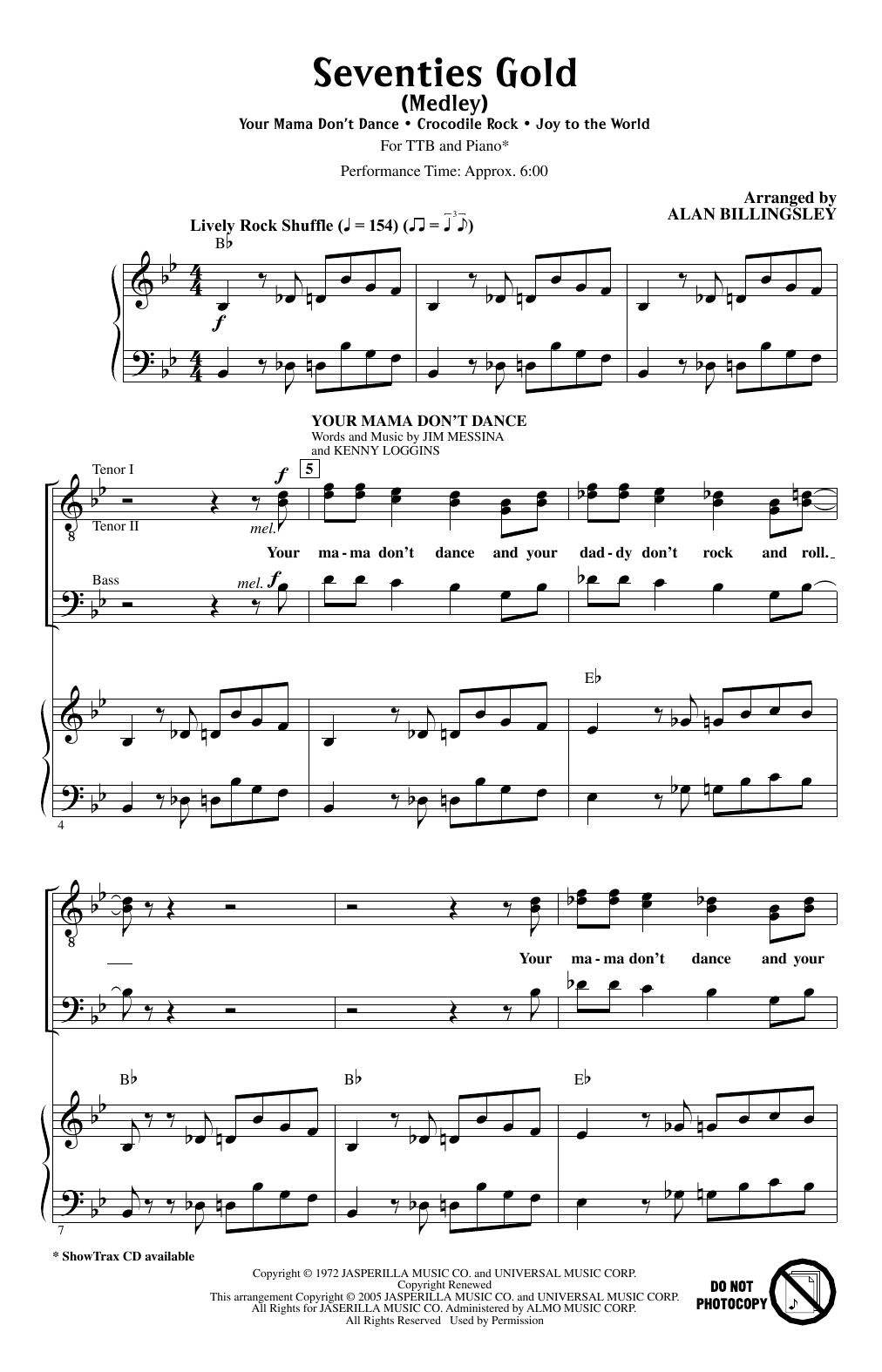 Download Alan Billingsley Seventies Gold (Medley) Sheet Music and learn how to play TTB Choir PDF digital score in minutes