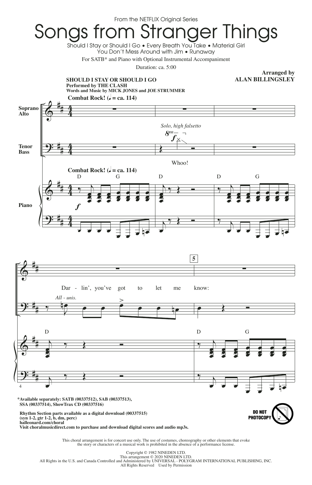 Download Alan Billingsley Songs from Stranger Things (arr. Alan Billingsley) Sheet Music and learn how to play SSA Choir PDF digital score in minutes