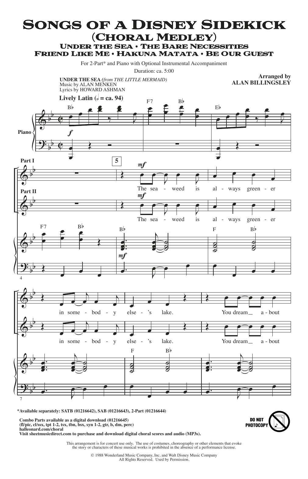 Download Alan Billingsley Songs of a Disney Sidekick (Choral Medley) Sheet Music and learn how to play 2-Part Choir PDF digital score in minutes