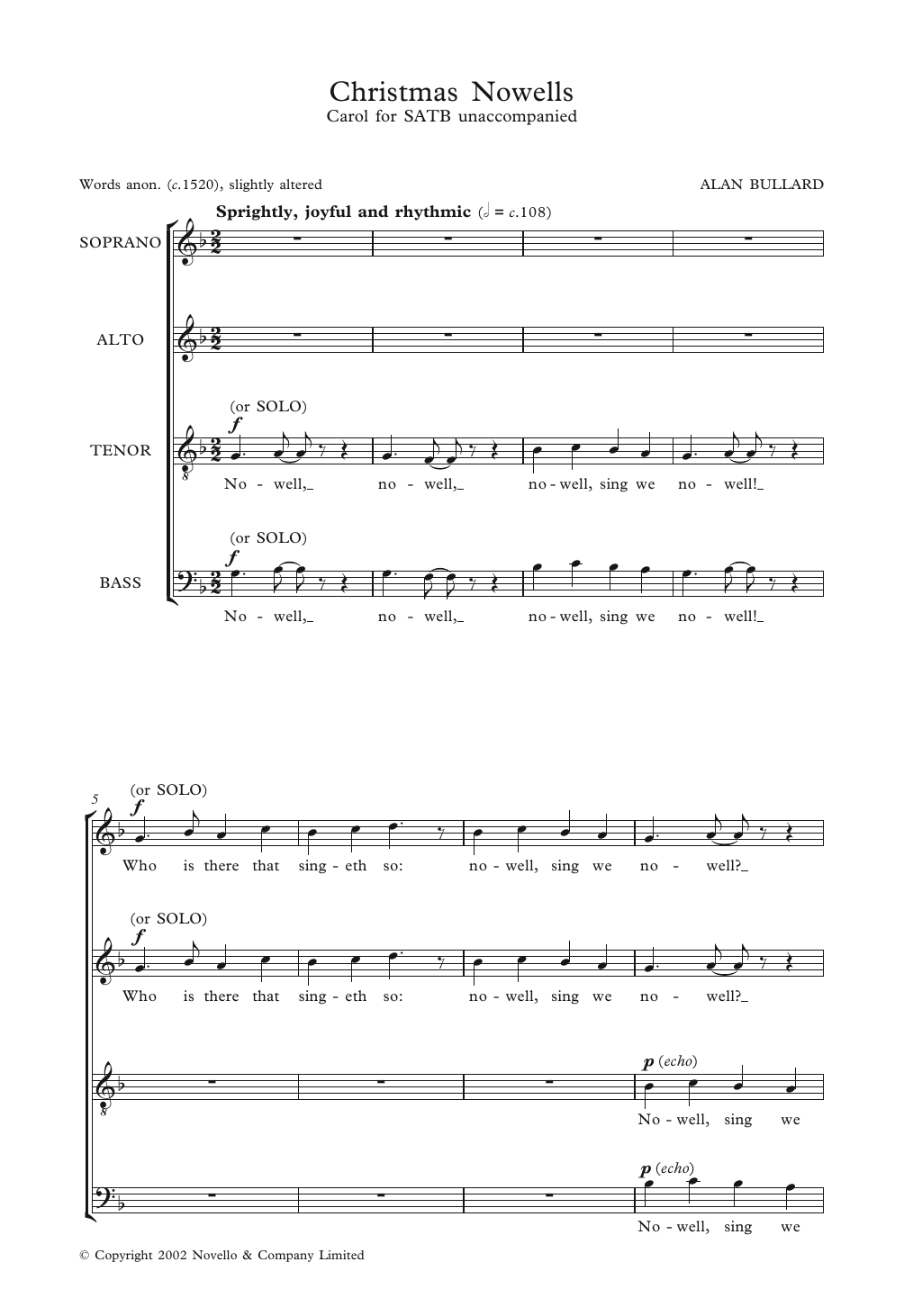 Download Alan Bullard Christmas Nowells Sheet Music and learn how to play SATB Choir PDF digital score in minutes