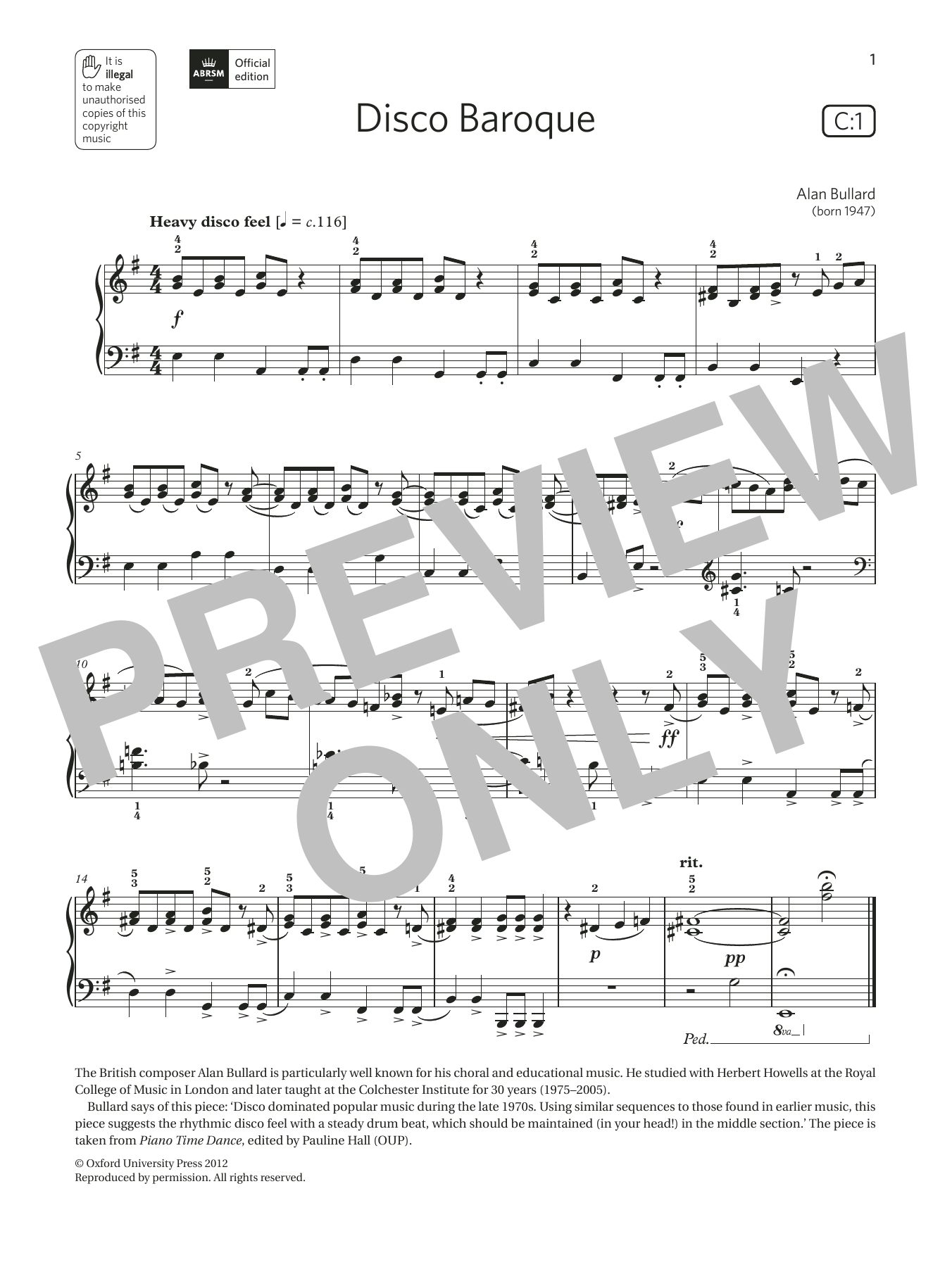 Download Alan Bullard Disco Baroque (Grade 3, list C1, from the ABRSM Piano Syllabus 2021 & 2022) Sheet Music and learn how to play Piano Solo PDF digital score in minutes