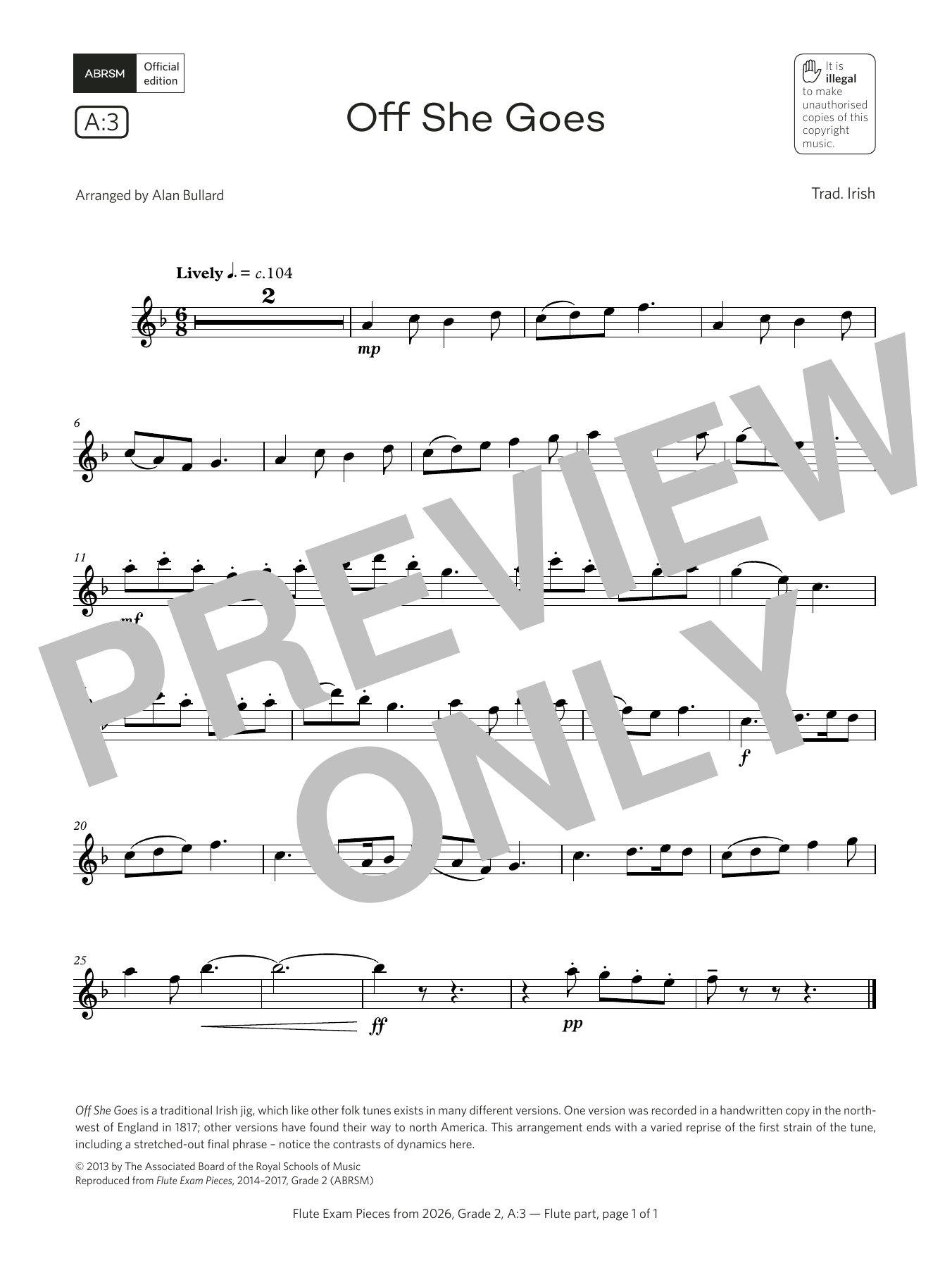 Download Alan Bullard Off She Goes (Grade 2, list A3, from the ABRSM Flute Syllabus from 2026) Sheet Music and learn how to play Flute Solo PDF digital score in minutes
