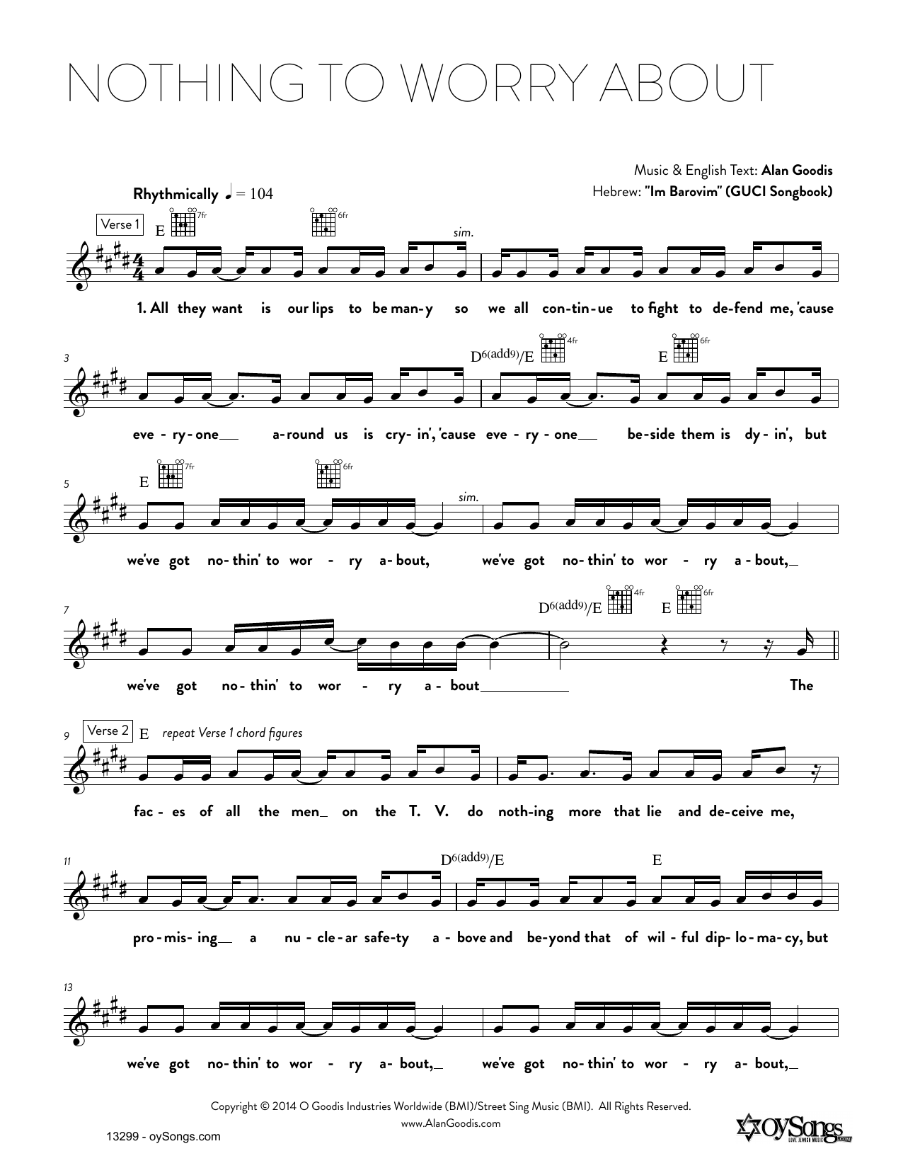 Download Alan Goodis Nothing To Worry About Sheet Music and learn how to play Real Book – Melody, Lyrics & Chords PDF digital score in minutes