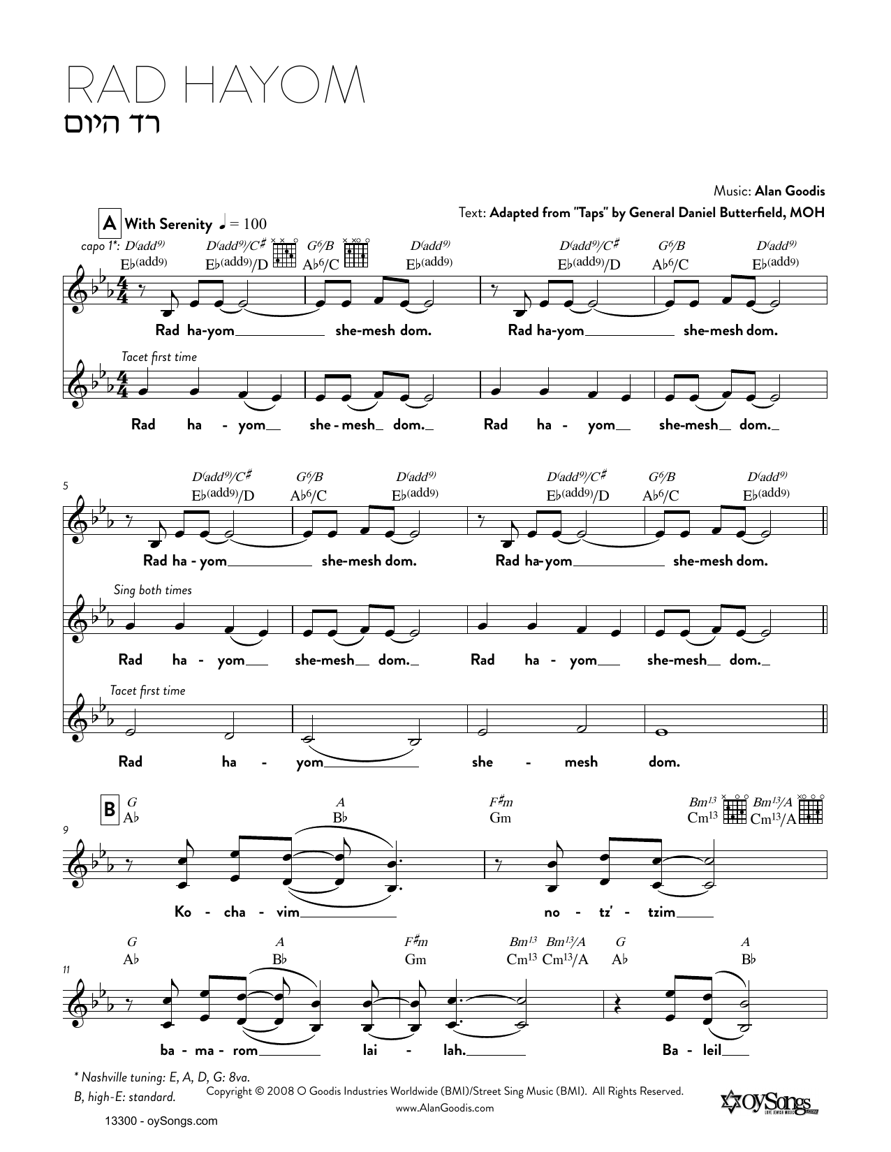Download Alan Goodis Rad Hayom Sheet Music and learn how to play Real Book – Melody, Lyrics & Chords PDF digital score in minutes