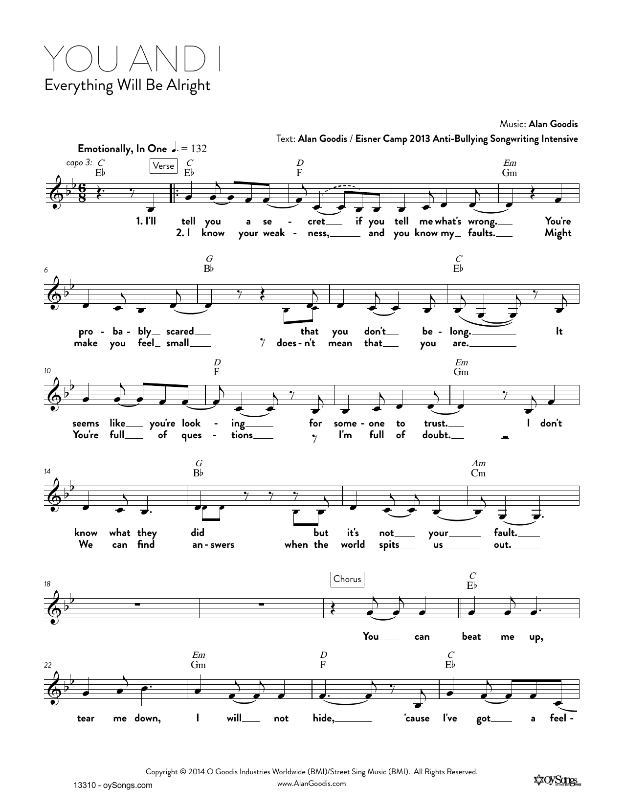 Download Alan Goodis You and I Sheet Music and learn how to play Real Book – Melody, Lyrics & Chords PDF digital score in minutes