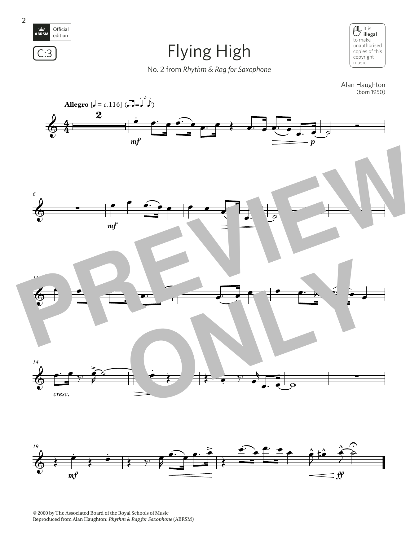 Download Alan Haughton Flying High (No. 2 from Rhythm & Rag) (Grade 2 List C3 from the ABRSM Saxophone Sheet Music and learn how to play Alto Sax Solo PDF digital score in minutes