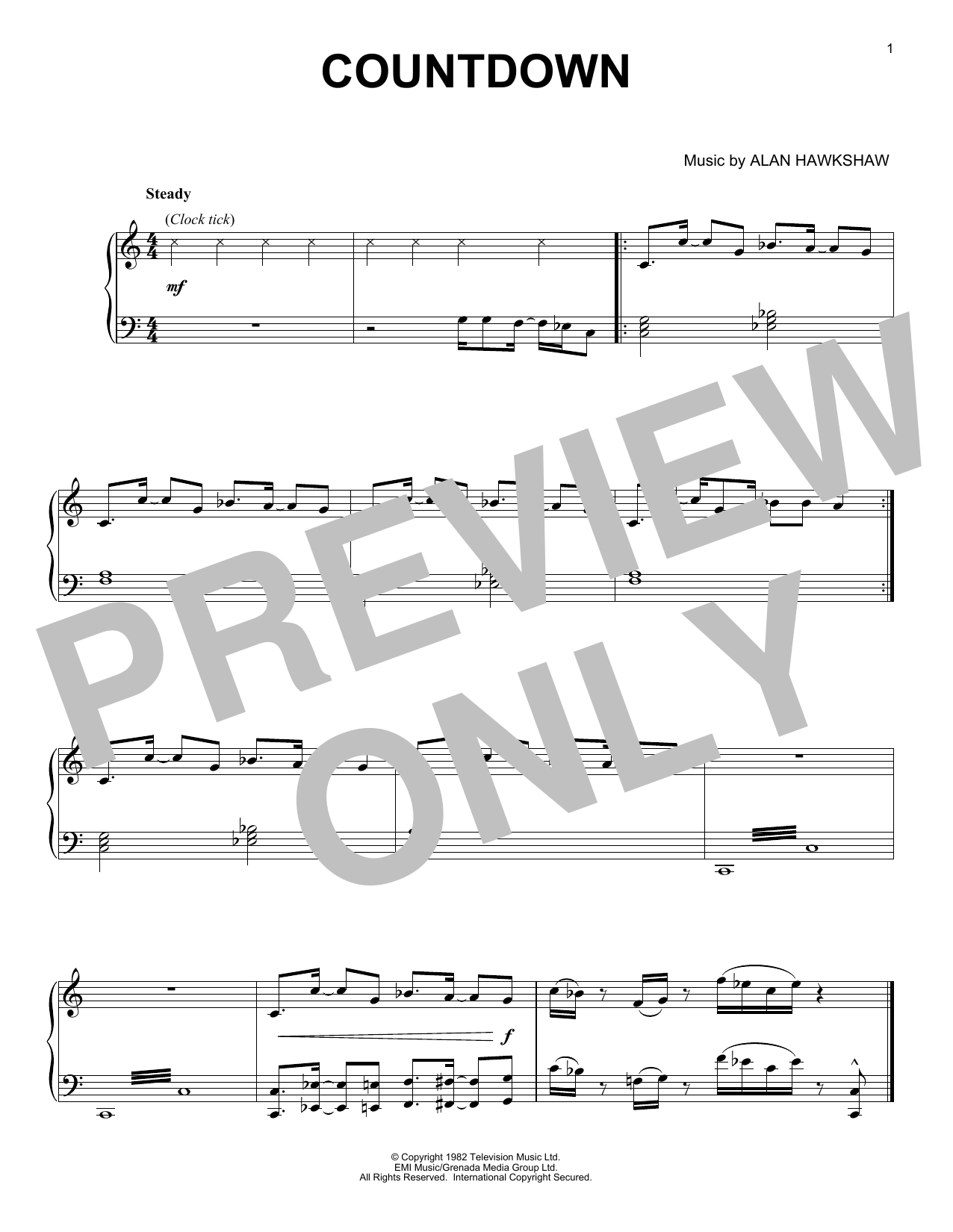 Download Alan Hawkshaw Countdown Sheet Music and learn how to play Piano Solo PDF digital score in minutes
