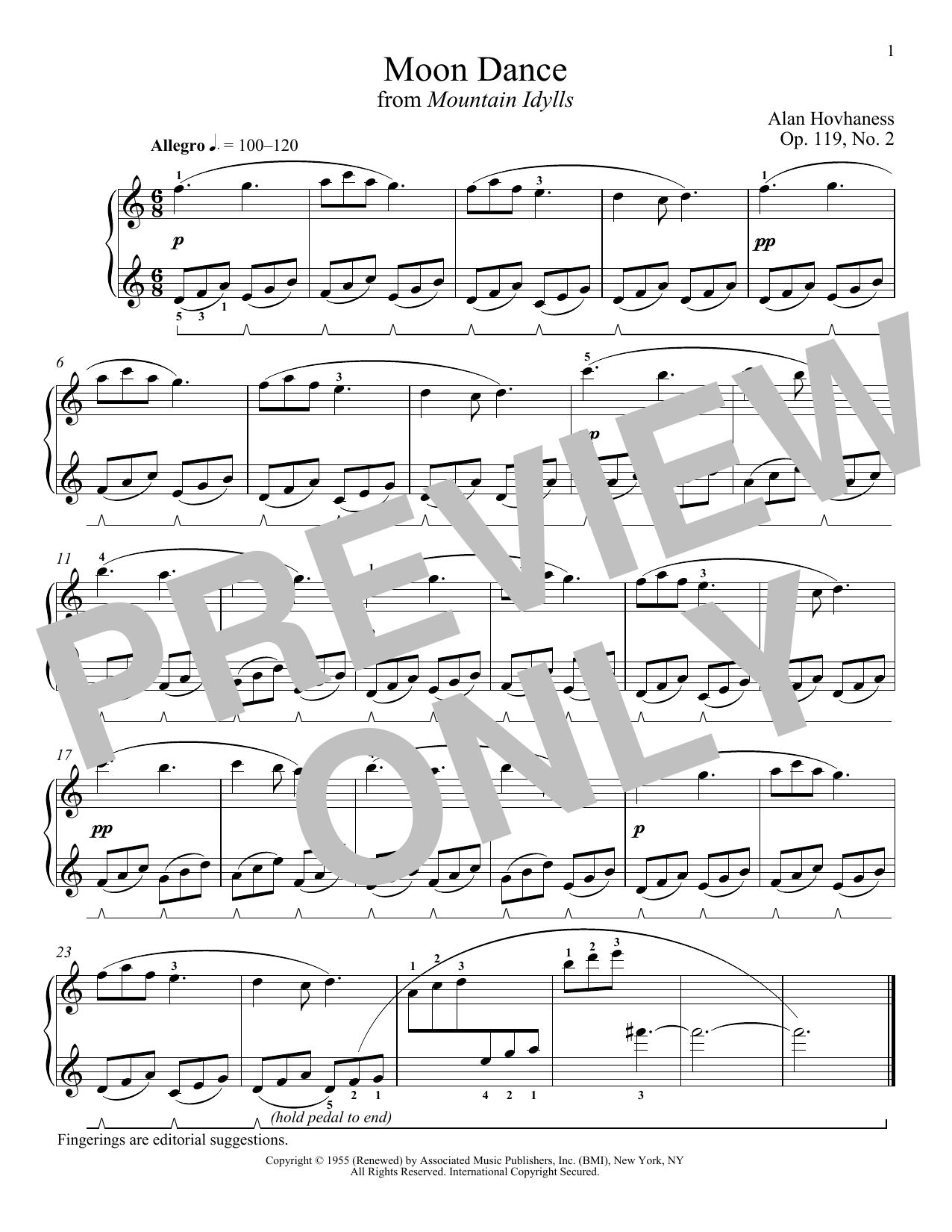 Download Alan Hovhaness Moon Dance Sheet Music and learn how to play Piano PDF digital score in minutes