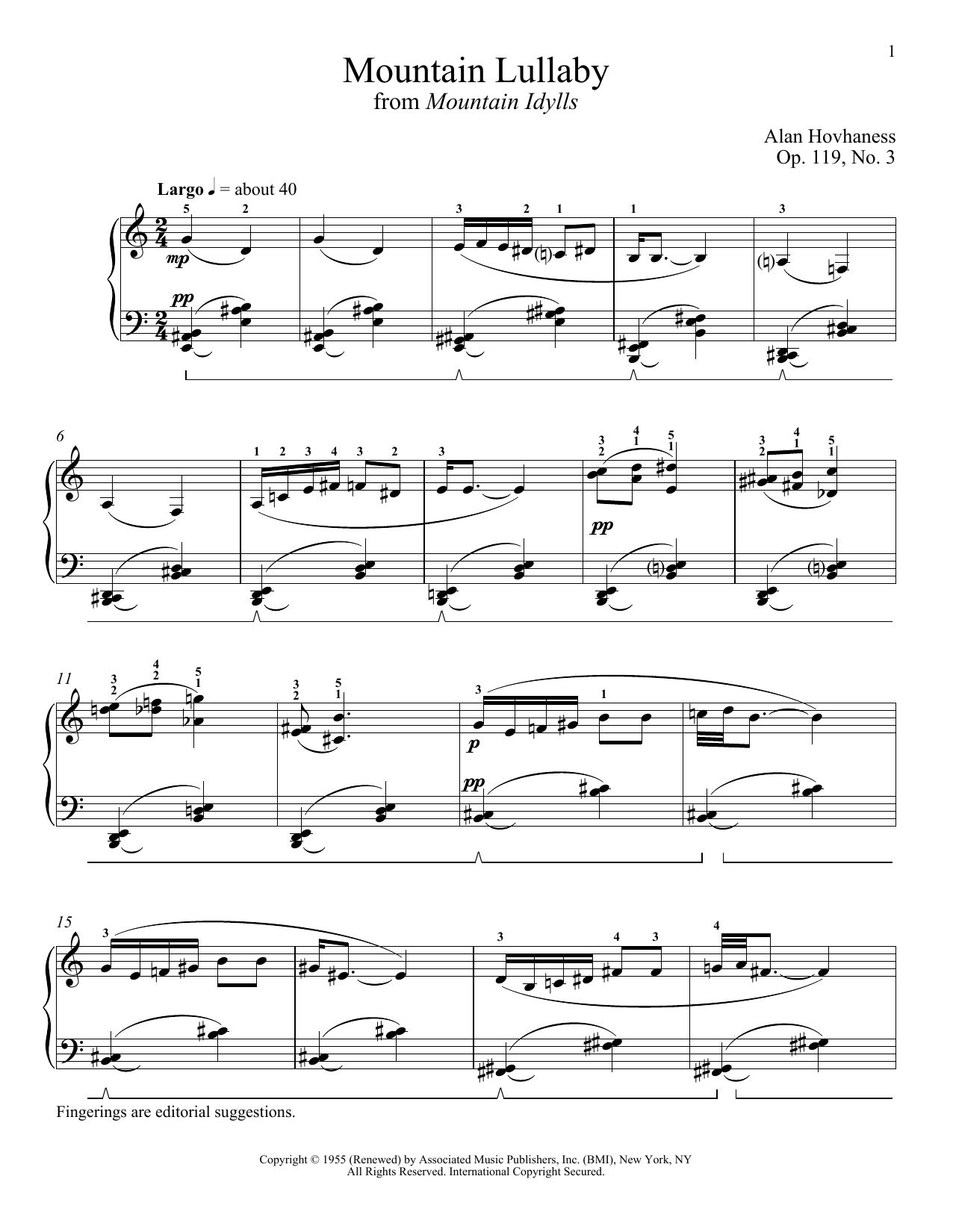 Download Alan Hovhaness Mountain Lullaby Sheet Music and learn how to play Piano PDF digital score in minutes