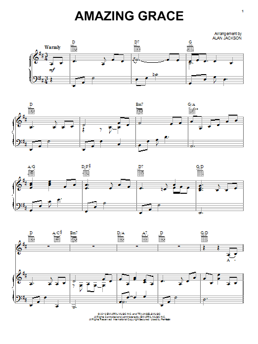 Download Alan Jackson Amazing Grace Sheet Music and learn how to play Piano, Vocal & Guitar (Right-Hand Melody) PDF digital score in minutes