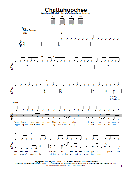 Download Alan Jackson Chattahoochee Sheet Music and learn how to play Easy Guitar PDF digital score in minutes
