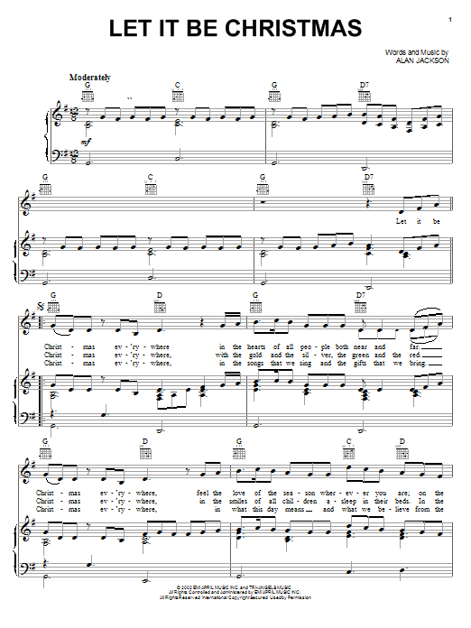 Download Alan Jackson Let It Be Christmas Sheet Music and learn how to play Piano, Vocal & Guitar (Right-Hand Melody) PDF digital score in minutes