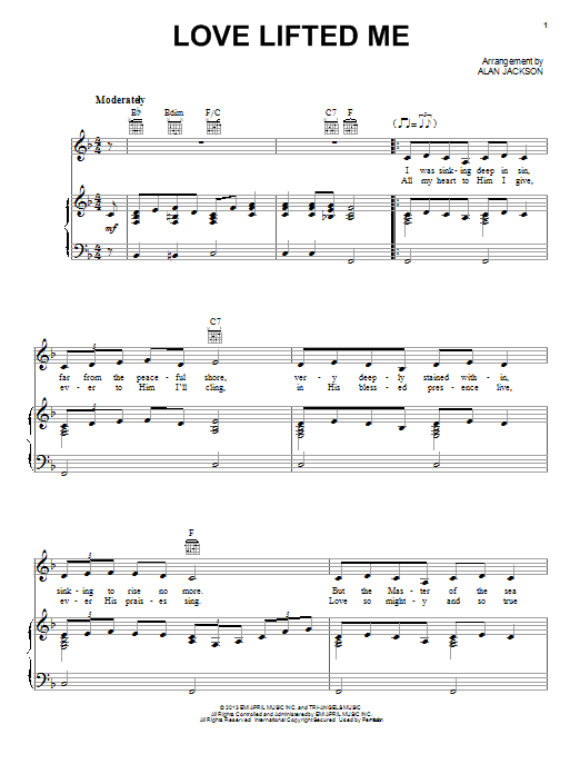 Download Alan Jackson Love Lifted Me Sheet Music and learn how to play Piano, Vocal & Guitar (Right-Hand Melody) PDF digital score in minutes