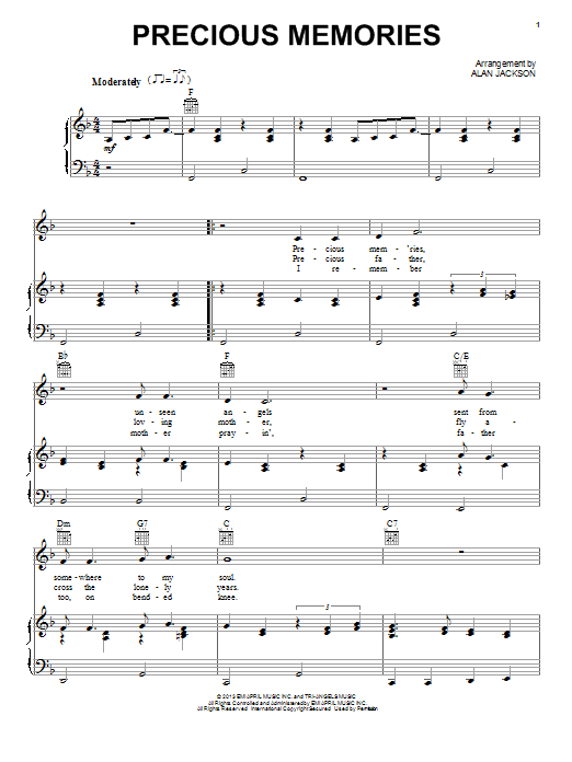 Download Alan Jackson Precious Memories Sheet Music and learn how to play Piano, Vocal & Guitar (Right-Hand Melody) PDF digital score in minutes