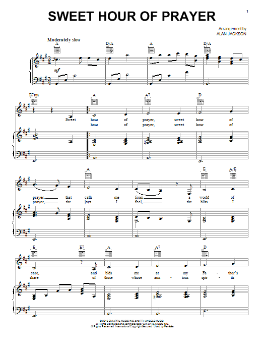 Download Alan Jackson Sweet Hour Of Prayer Sheet Music and learn how to play Piano, Vocal & Guitar (Right-Hand Melody) PDF digital score in minutes