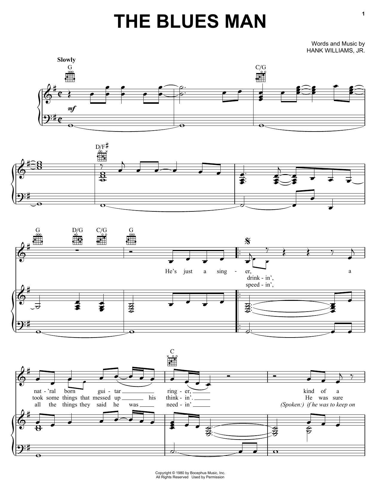 Download Alan Jackson The Blues Man Sheet Music and learn how to play Piano, Vocal & Guitar Chords (Right-Hand Melody) PDF digital score in minutes