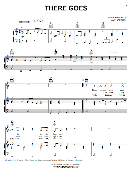 Download Alan Jackson There Goes Sheet Music and learn how to play Piano, Vocal & Guitar (Right-Hand Melody) PDF digital score in minutes