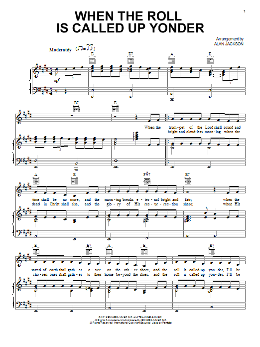 Download Alan Jackson When The Roll Is Called Up Yonder Sheet Music and learn how to play Piano, Vocal & Guitar (Right-Hand Melody) PDF digital score in minutes
