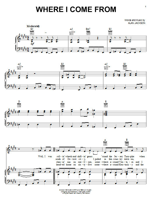 Download Alan Jackson Where I Come From Sheet Music and learn how to play Piano, Vocal & Guitar (Right-Hand Melody) PDF digital score in minutes