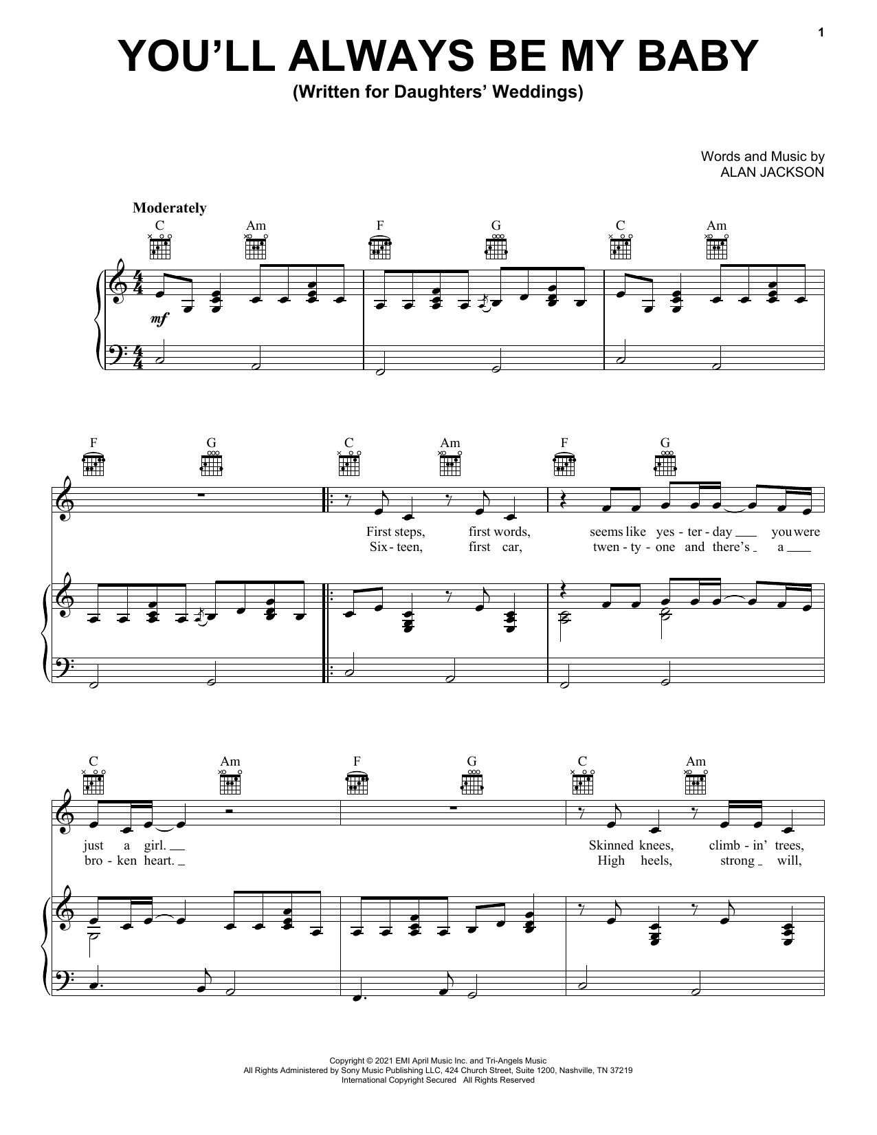Download Alan Jackson You'll Always Be My Baby Sheet Music and learn how to play Piano, Vocal & Guitar Chords (Right-Hand Melody) PDF digital score in minutes