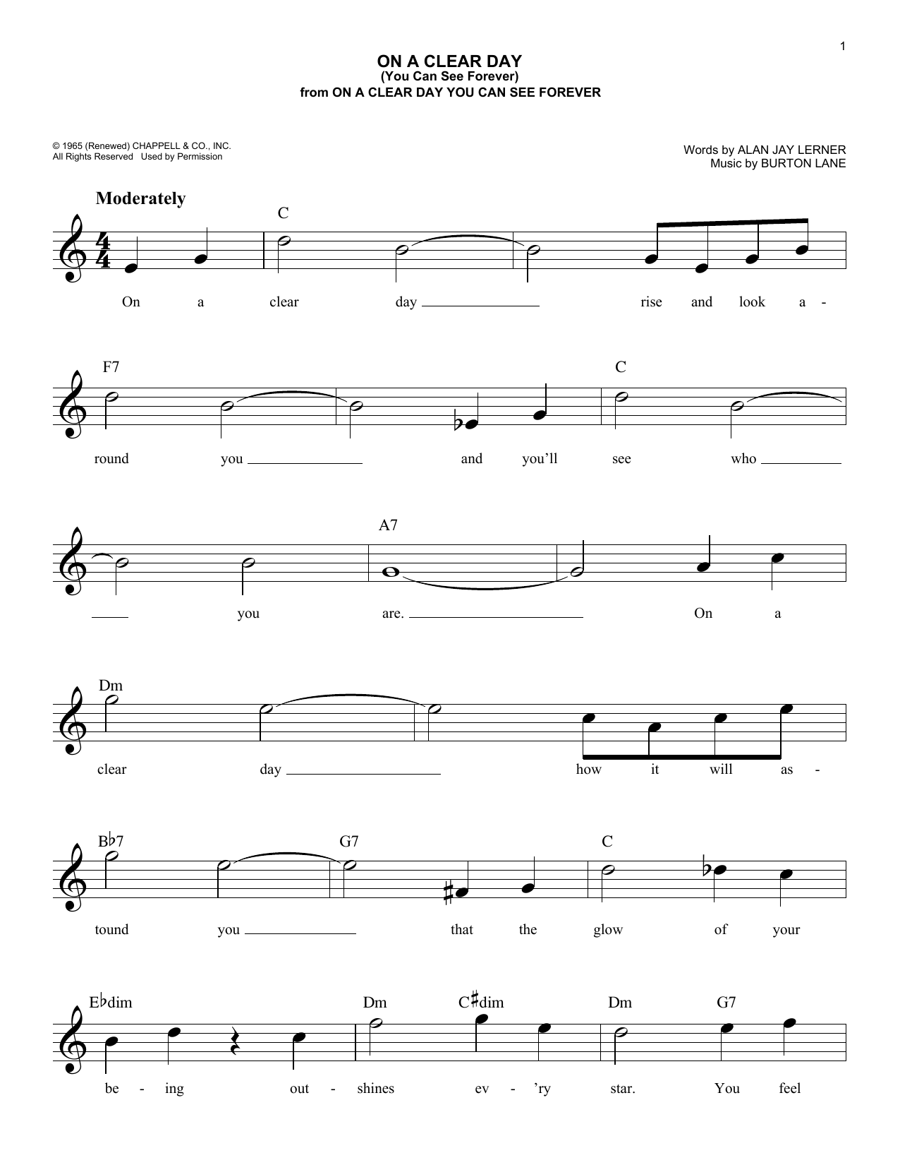 Download Alan Jay Lerner & Burton Lane On A Clear Day (You Can See Forever) Sheet Music and learn how to play Lead Sheet / Fake Book PDF digital score in minutes