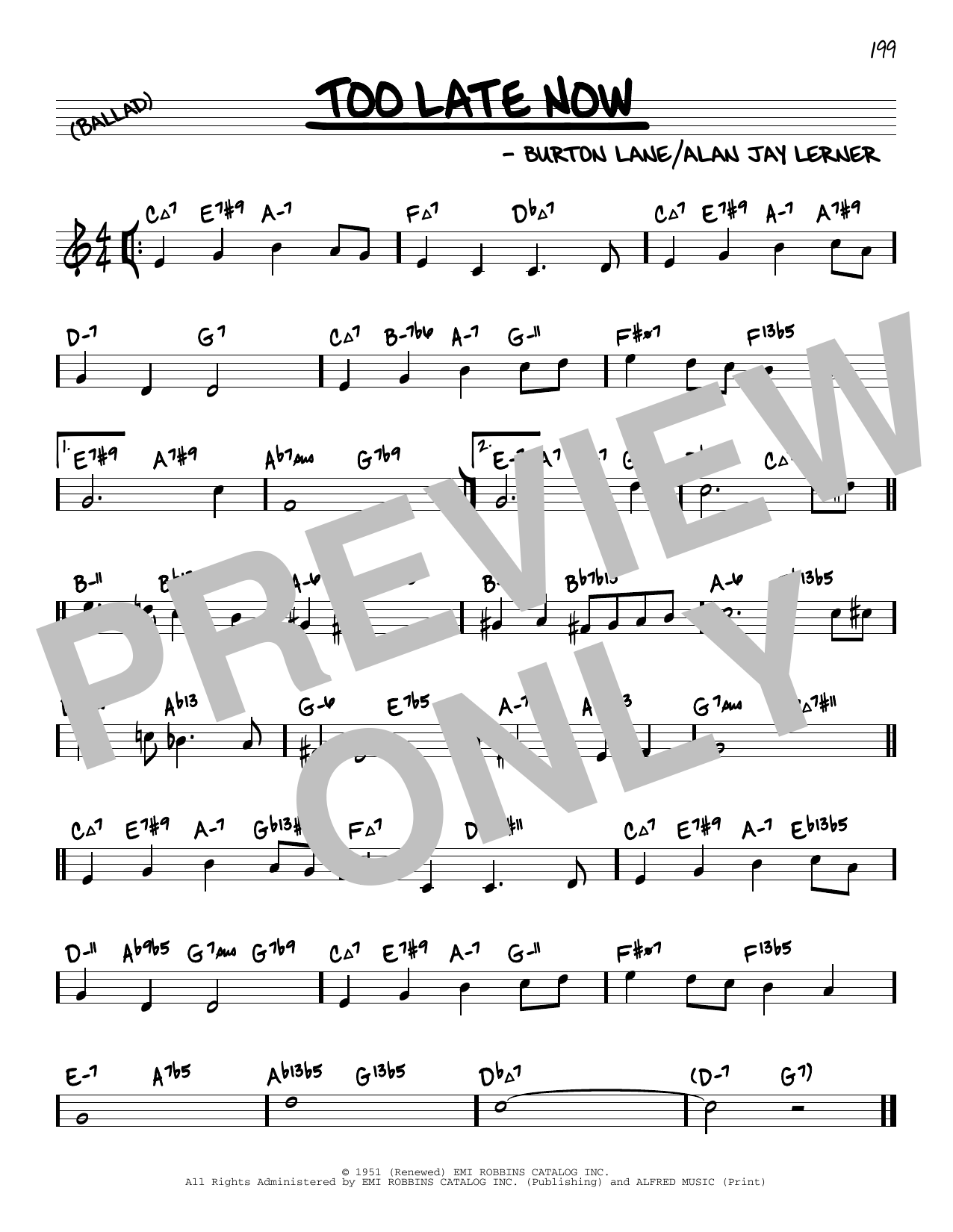 Download Alan Jay Lerner & Burton Lane Too Late Now (arr. David Hazeltine) Sheet Music and learn how to play Real Book – Enhanced Chords PDF digital score in minutes