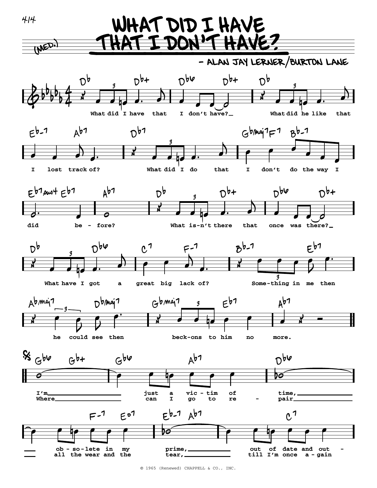 Download Alan Jay Lerner & Burton Lane What Did I Have That I Don't Have? (High Voice) (from On A Clear Day You Can See Sheet Music and learn how to play Real Book – Melody, Lyrics & Chords PDF digital score in minutes