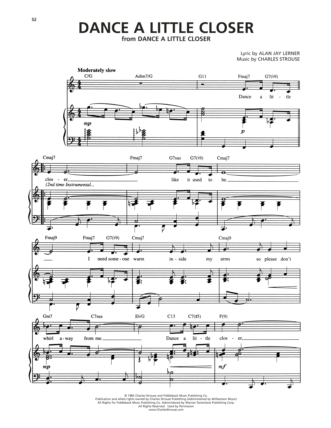 Download Alan Jay Lerner Dance A Little Closer Sheet Music and learn how to play Piano & Vocal PDF digital score in minutes