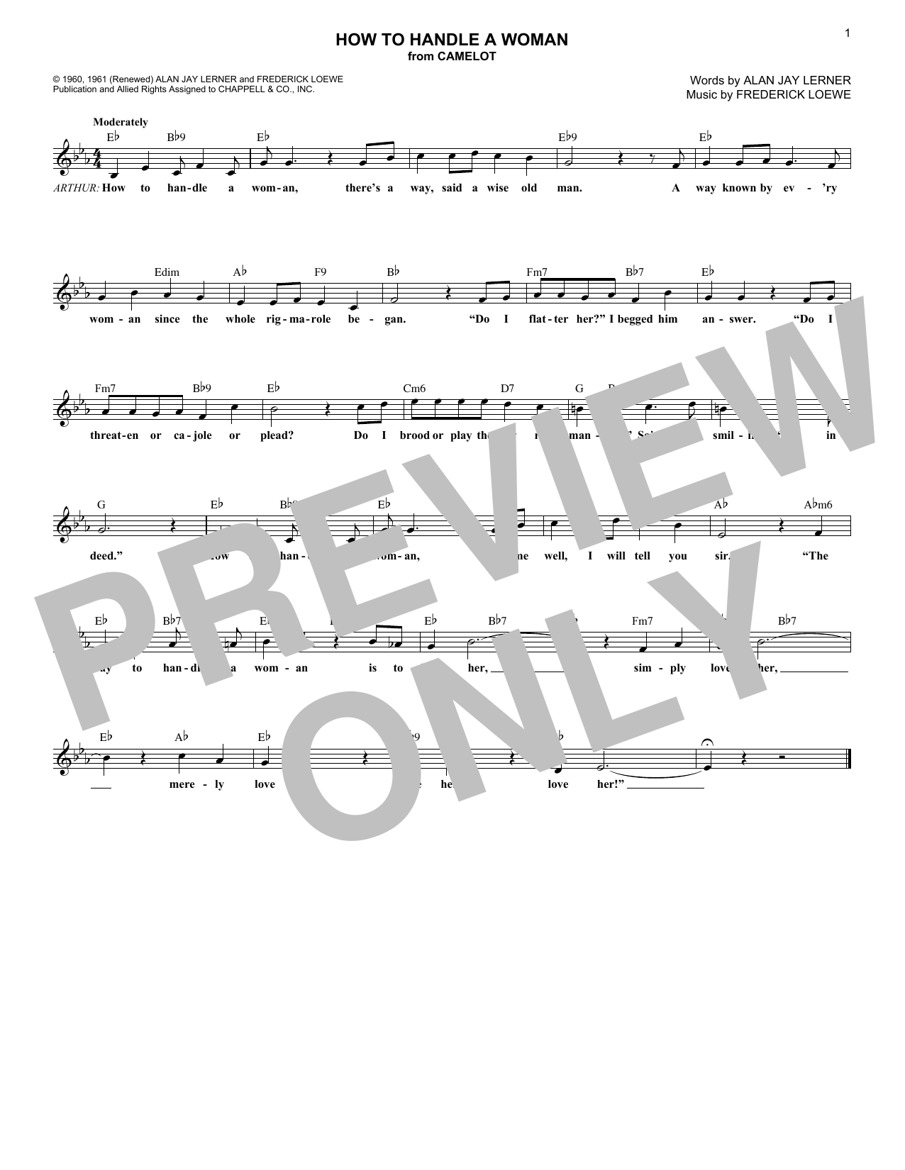 Download Alan Jay Lerner How To Handle A Woman Sheet Music and learn how to play Melody Line, Lyrics & Chords PDF digital score in minutes
