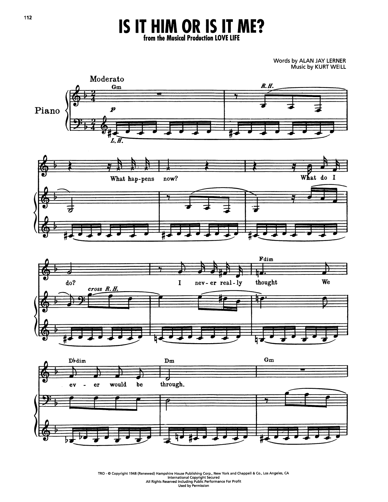 Download Alan Jay Lerner Is It Him Or Is It Me? (from Love Life) Sheet Music and learn how to play Piano, Vocal & Guitar Chords (Right-Hand Melody) PDF digital score in minutes