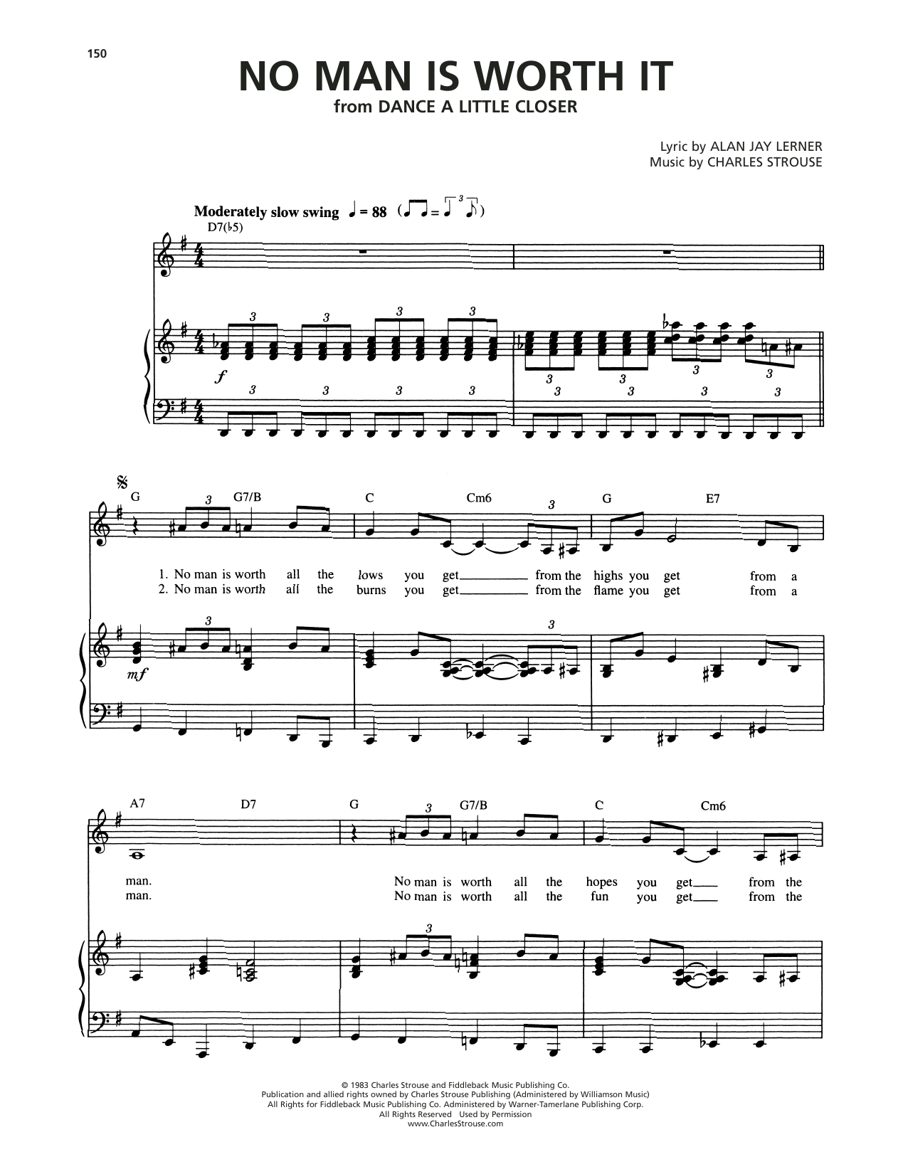 Download Alan Jay Lerner No Man Is Worth It (from Dance A Little Closer) Sheet Music and learn how to play Piano & Vocal PDF digital score in minutes