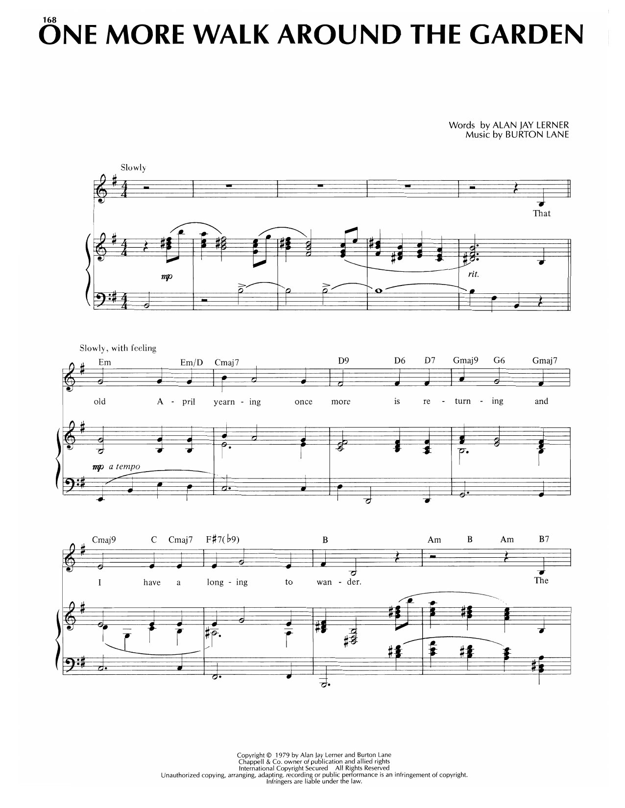 Download Alan Jay Lerner One More Walk Around The Garden (from Carmelina) Sheet Music and learn how to play Piano, Vocal & Guitar Chords (Right-Hand Melody) PDF digital score in minutes