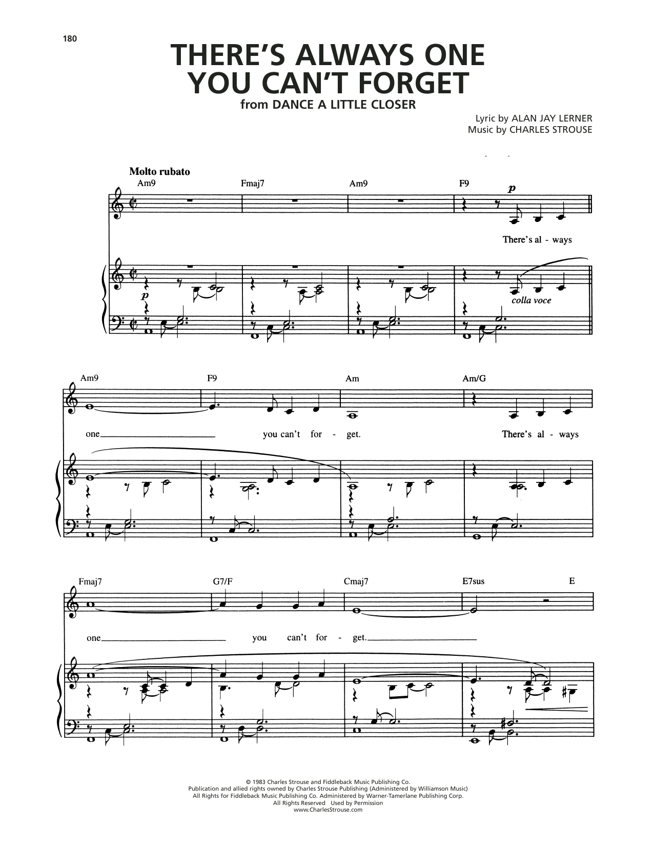 Download Alan Jay Lerner There's Always One You Can't Forget (from Dance A Little Closer) Sheet Music and learn how to play Piano & Vocal PDF digital score in minutes