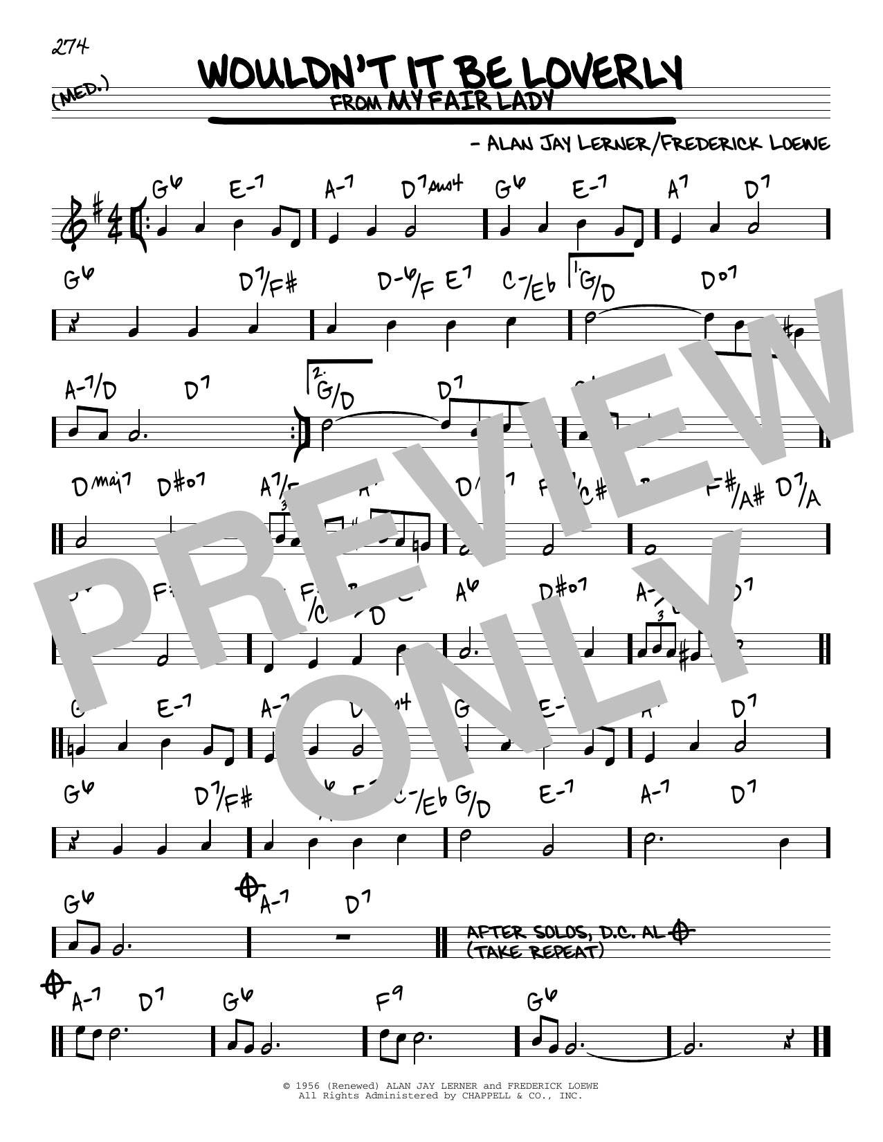 Download Alan Jay Lerner Wouldn't It Be Loverly Sheet Music and learn how to play Real Book – Melody & Chords PDF digital score in minutes