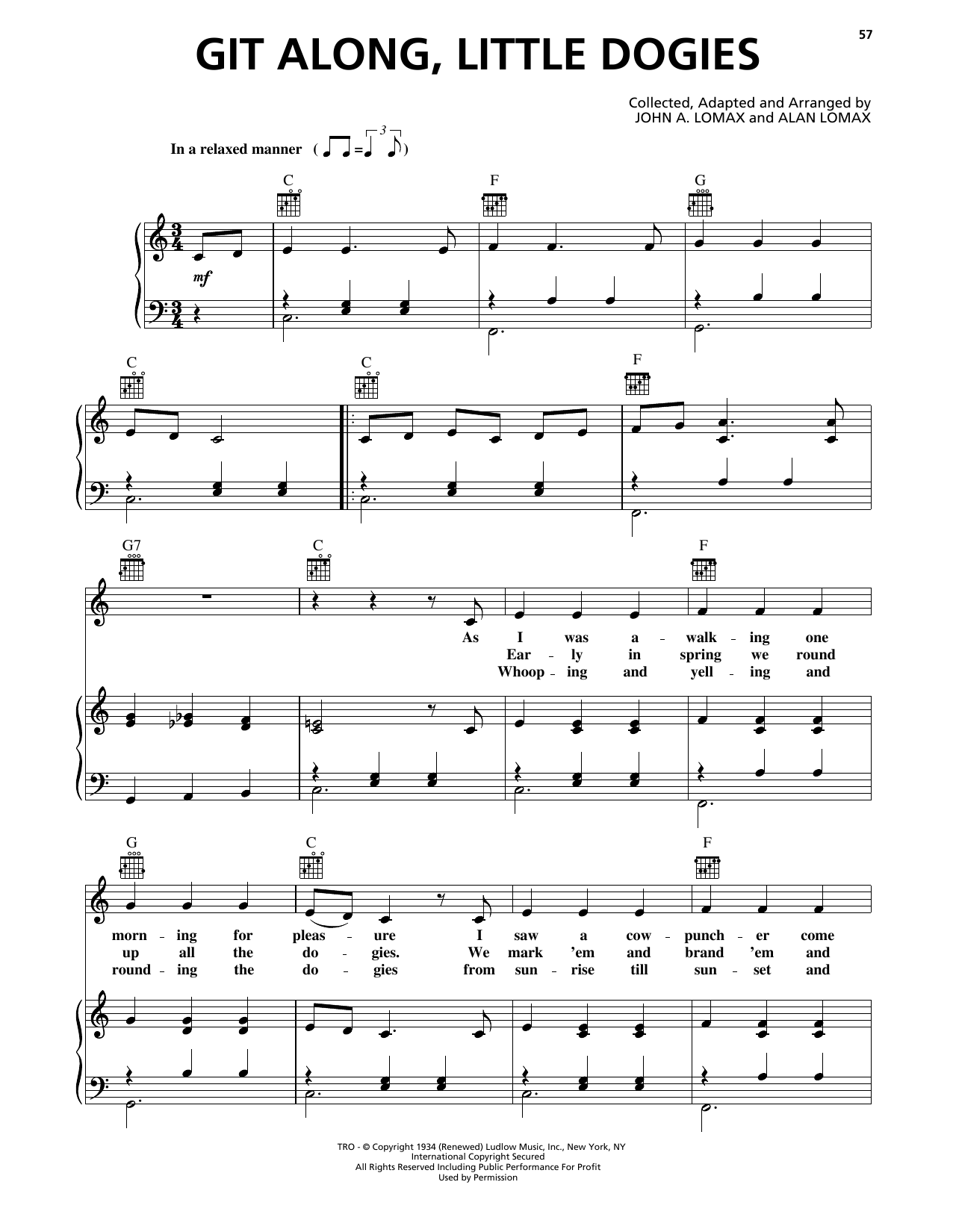 Download Alan Lomax Git Along, Little Dogies Sheet Music and learn how to play Piano, Vocal & Guitar Chords (Right-Hand Melody) PDF digital score in minutes